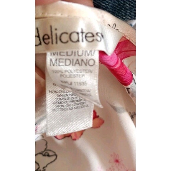 Delicates Slip Dress Sz Medium Floral Print Lace Trim Chemise Gown Lingerie Vtg - Picture 3 of 7